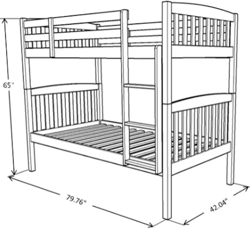 Kodiak Furniture Twin Over Twin Двухъярусная кровать с деревянными рейками из дерева, коричневого цвета, без коробчатой пружины, простая сборка