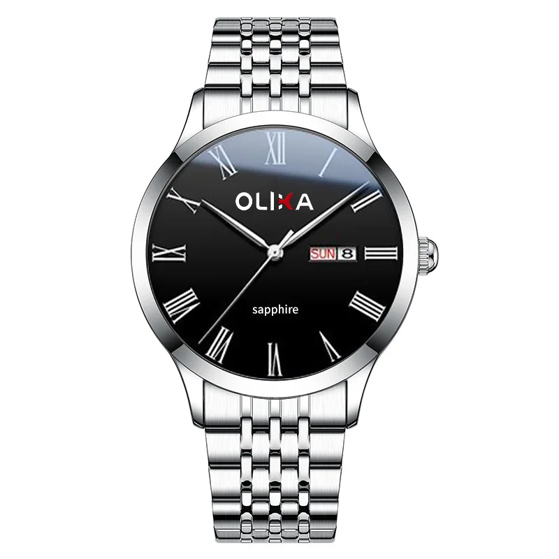 Orologio da uomo Doppio calendario Cinturino da uomo d'affari Orologio al quarzo semplice impermeabile luminoso