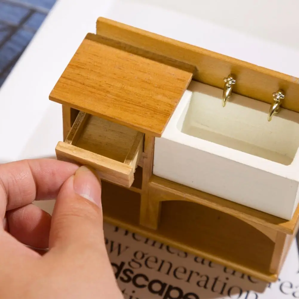 1/12 Dollhouse Miniature Furniture Realistic Bathroom Scene Mini Compact Fine Workmanship Wooden Washstand