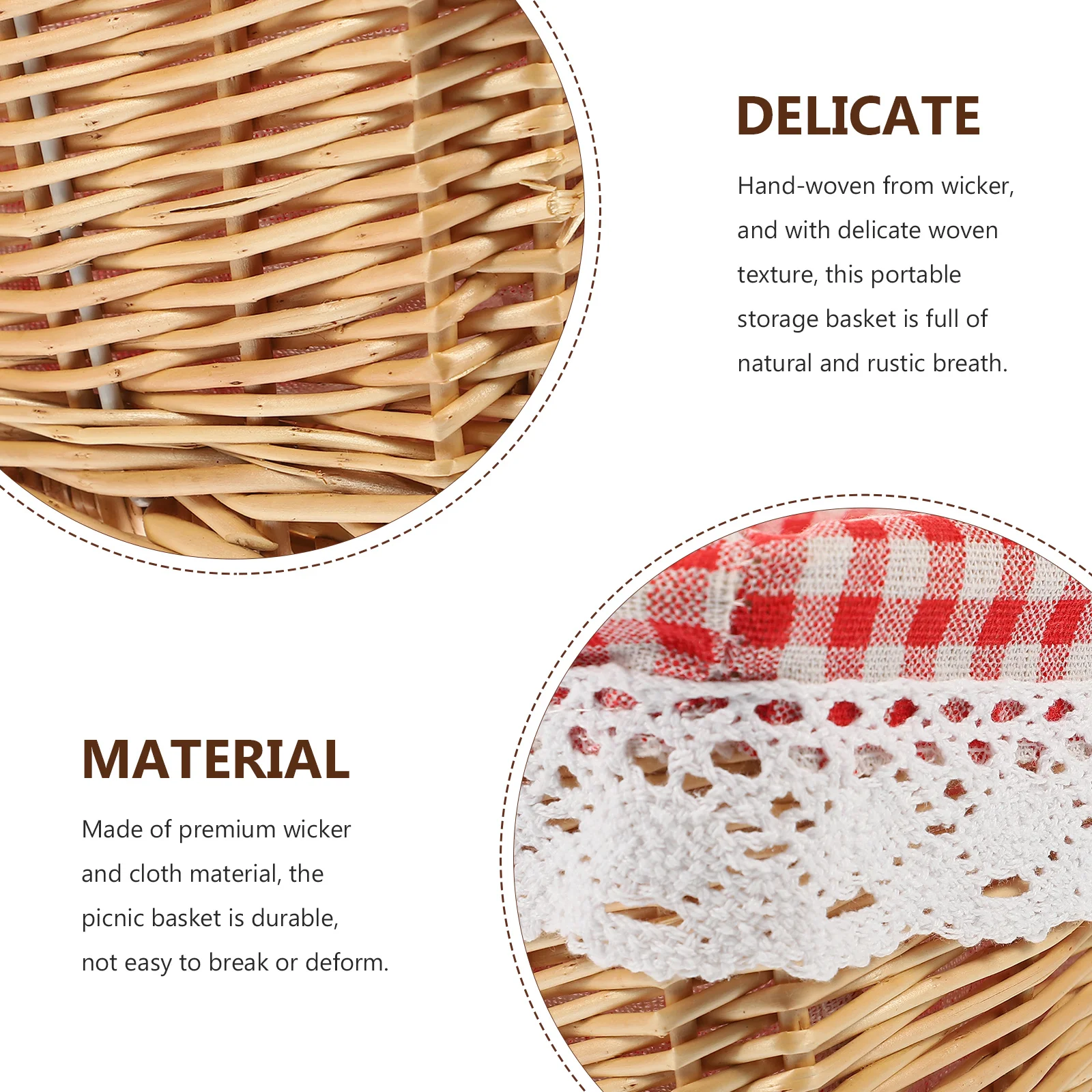 

Storage Basket Picnic Handbasket Woven Baskets Wicker with Lid Cloth Foldable Grocery