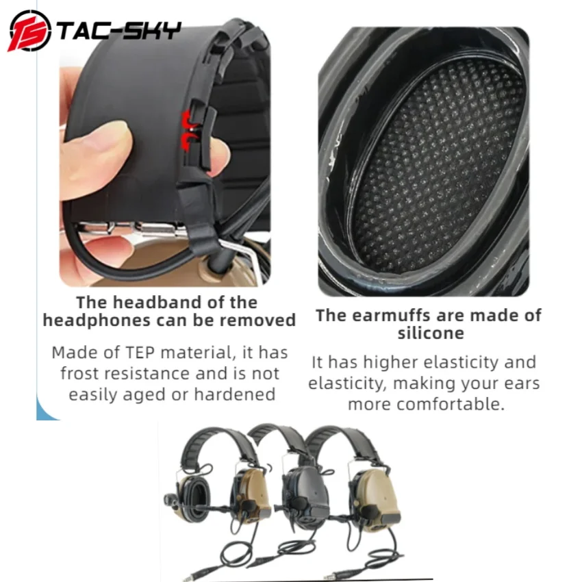 TS TAC-SKY New Silicone Ear Pads Detachable Tactical Noise-Canceling Hunting Sports Headphones TACSKYC V