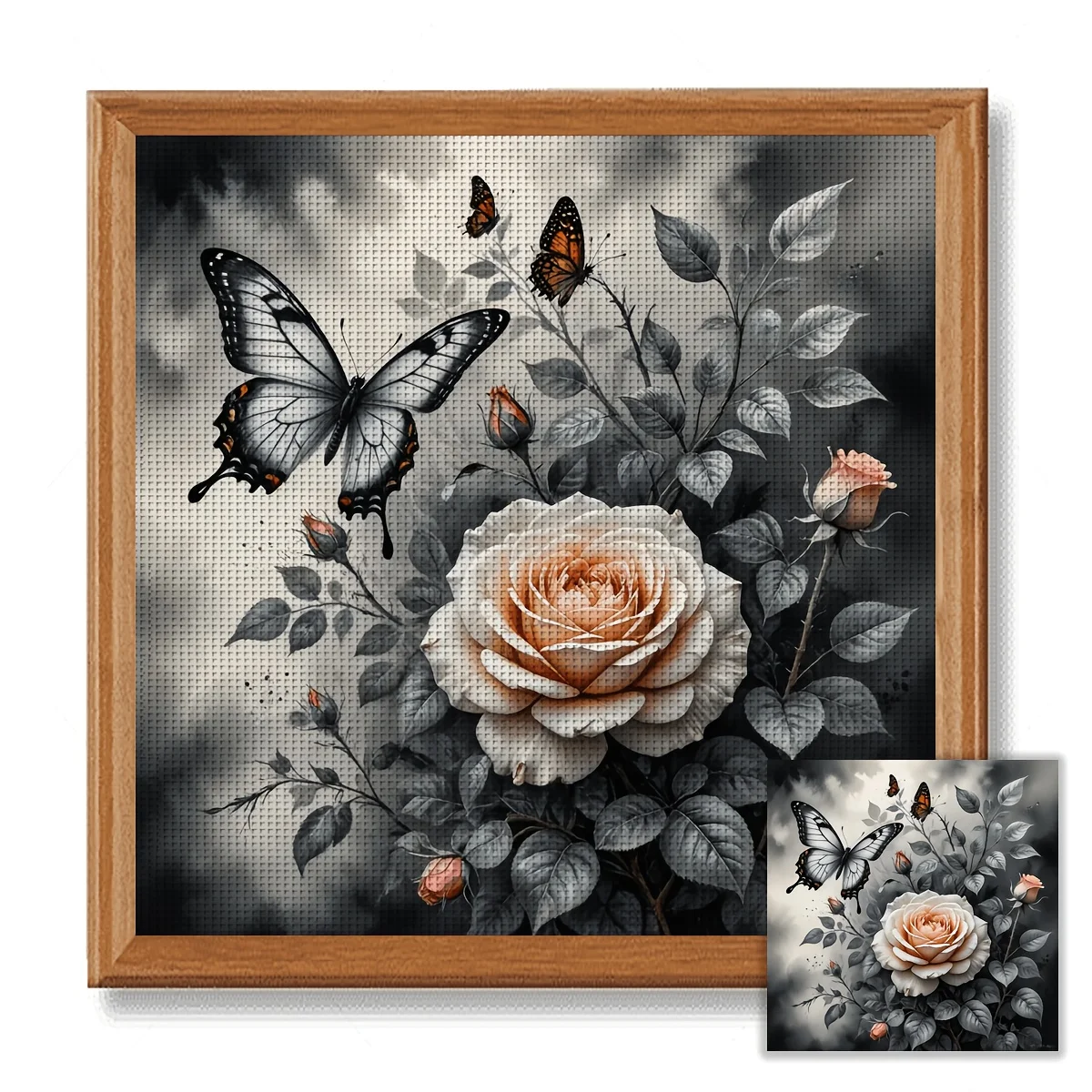 1PC 36X36cm/14.17X14.17inch, 11CT Print Cross Stitch DIY Kit, Apricot Wings, Adult Beginner's Relaxed Cross Stitch