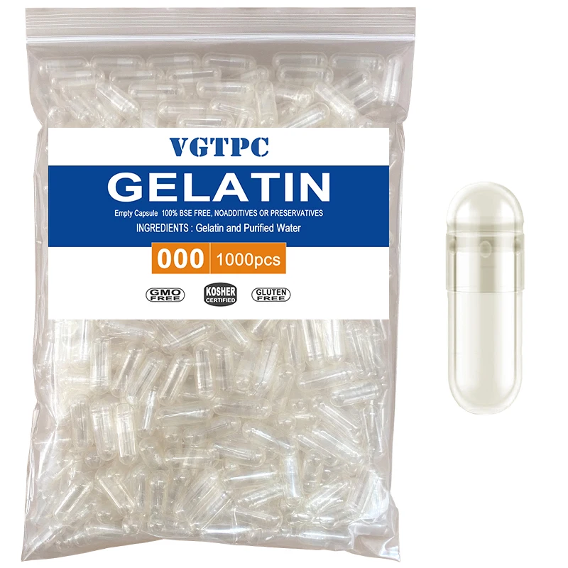 1000Pcs Gelatin Capsule Size 000#,00#,0#,4# Food Grade Clear Hollow Empty Pill Seperated Joined Transparent Capsule