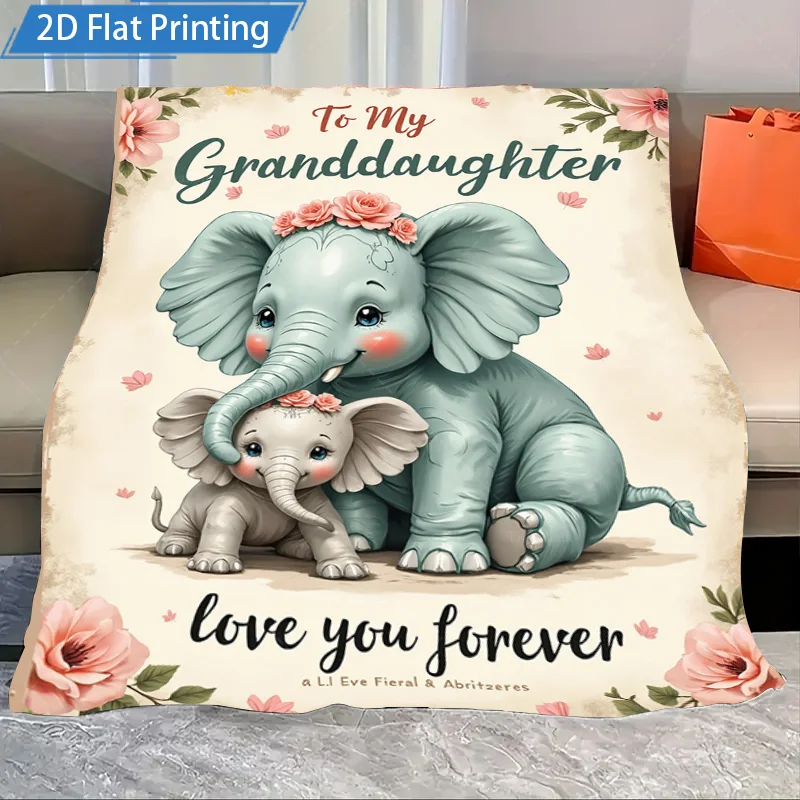 

Фланелевое одеяло, 1 шт., семейное одеяло с милым слоном «Моя внучка, любовь, ты навсегда», цветочный дизайн