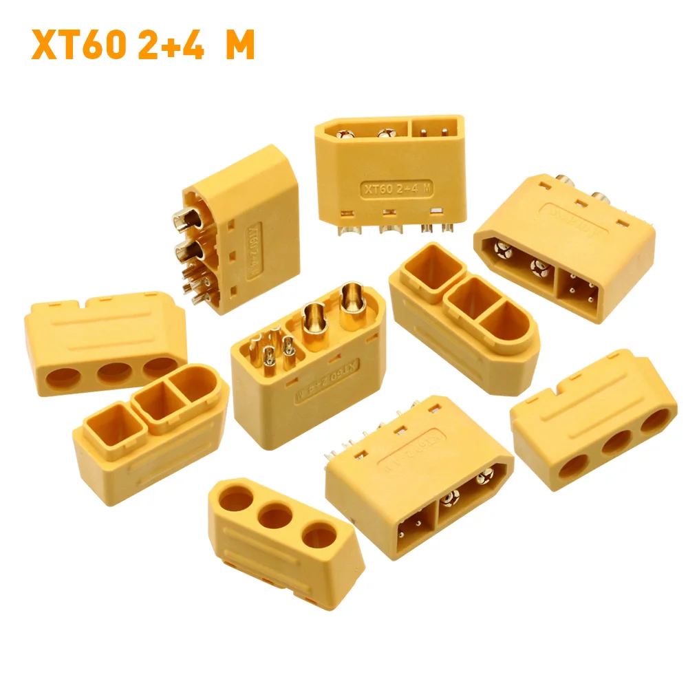 Amass XT60 – prise mâle femelle (2 + 4), 5 paires, avec broche de Signal et gaine, fil à souder, accessoires de modèle