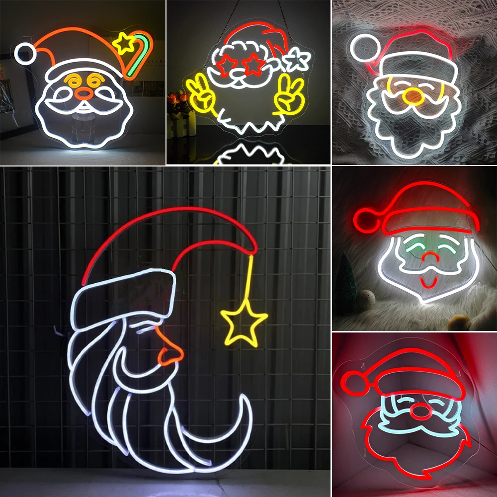 

Merry Christmas Neon Led Sign Santa Claus Neon Sign Wall Decor Room Decoration Wall Light Up Signs Home Bars Party Bedroom Lamp