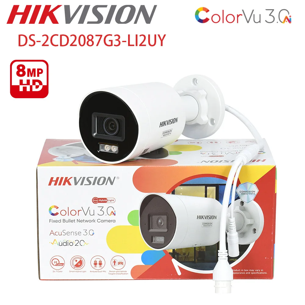 

NEW Hikvision 8MP ColorVu 3.0 Bullet IP Camera 4k Outdoor DS-2CD2087G3-LI2UY Built-in 2MIC Smart Hybrid Light