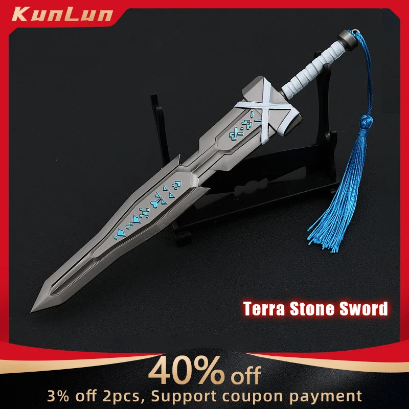 22cm Game Dungeons Equip Weapon Terra Stone Sword Metal Model Craft Desk Ornaments Real Steel Katana Collectible Safe Toys Knife