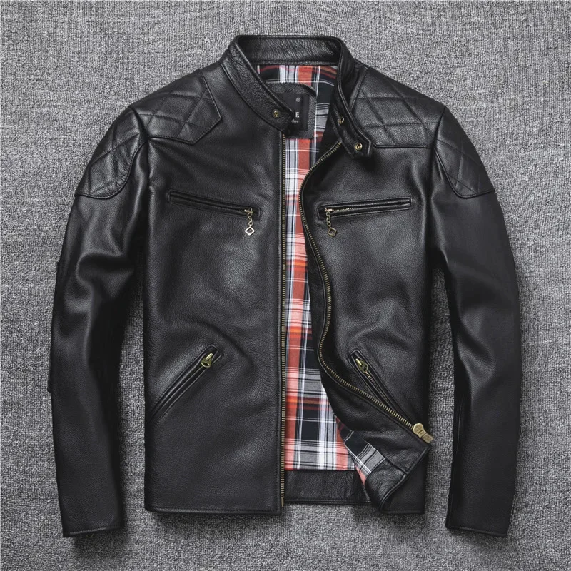 LNY!Wholeslaes.Classic motor rider leather jacket.quality cheap cowhide coat.brand new black slim leather clothes,men