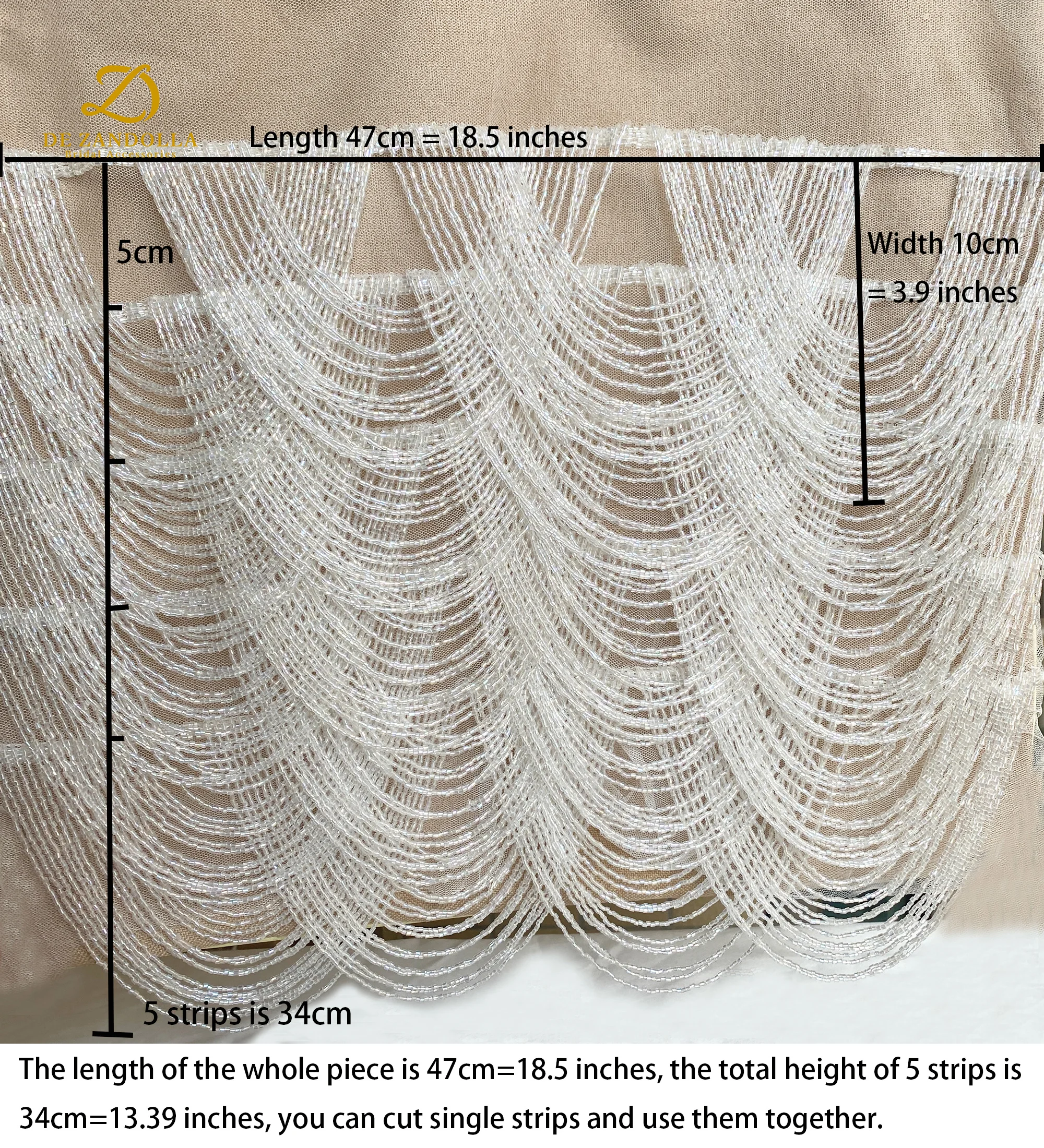 Clear White 5 Stripes Beads Wave Tassel Fringe Sewing Mesh Lace For Fashion Dresses Wedding Party Evening Accessories Patch
