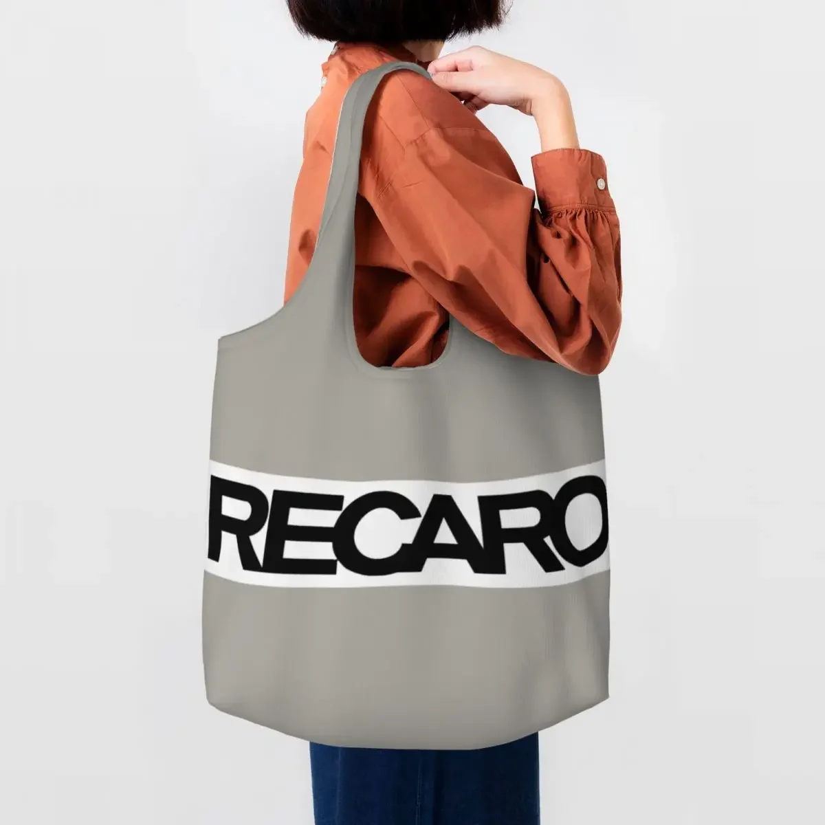 Recaros Logo Grocery Shopping Bag Funny Print Canvas Shopper Tote Shoulder Bags Large Capacity Portable Photography Handbags