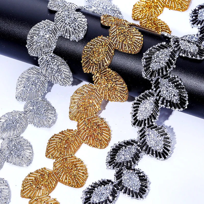 New Leaf Rhinestone Chain Hot fix Bling Resin Rhinestone Trim Sticker for DIY Crafts Clothing Decoration
