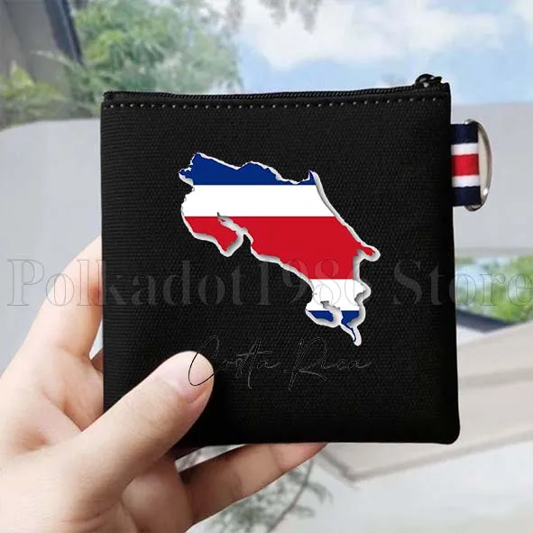Costa Rica Country Map Flag San Jose Girl Gifts Canvas Coin Purse Bag Small Square Key Bag Storage Card Bag Cotton Wallet Pouch