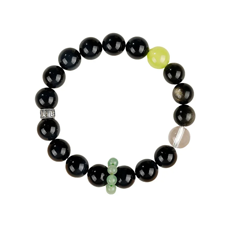 Natural Gold Obsidian Bracelet for Women Grape Stone Obsidian Crystal Jewelry White Crystal Lucky Beads Strand Bracelet Gifts