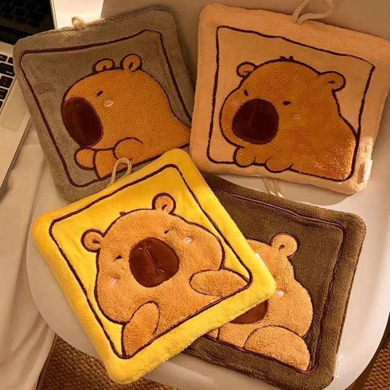 Cute Capybara Hand Towel Soft Double Layer Thick Absorbent Coral Fleece Hanging Towel Household Absorbent Towels Wipe Dishcloth