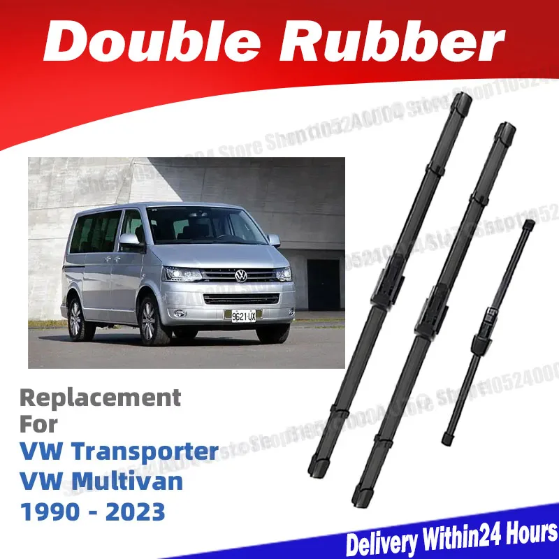 For VW Transporter Multivan T4 T5 T6 1993-2023 LHD Front Rear Windshield Wiper Blades 3pc Window Caravelle EuroVan Accessories