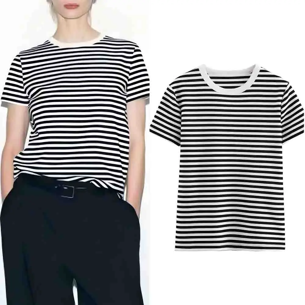 

Women's New fashion comfortable casual O-Neck T-shirt loose basic style T-shirt short sleeved striped women's T-shirt chic top