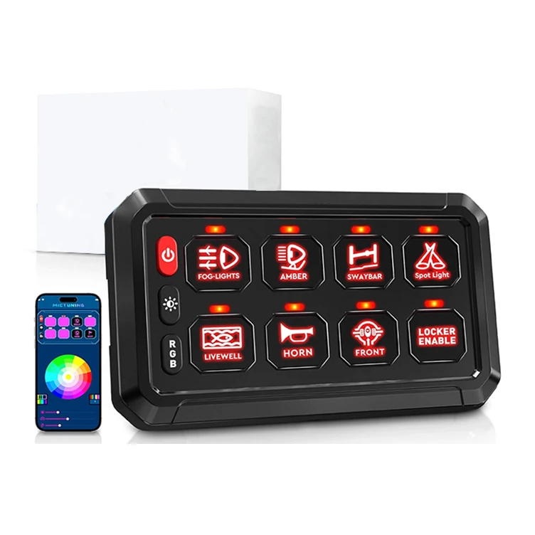 

Intelligent Library DC 12V RGB 8 Gang Switch Panel With App Control Momentary Circuit Control Relay System Box For Car Marine Of