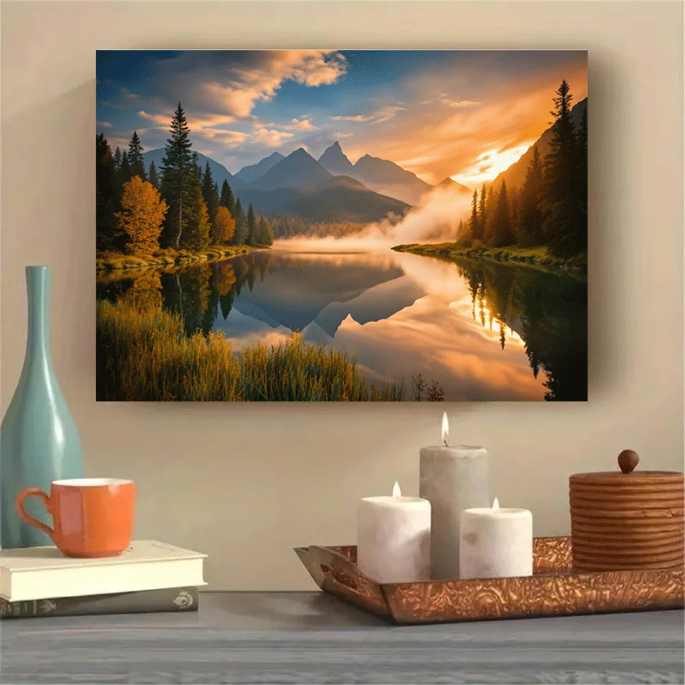 1PC-Canvas poster Unframed  Mountain Lake Sunset Landscape Nature Scenic View Art Print Canvas Wall Decor  summer