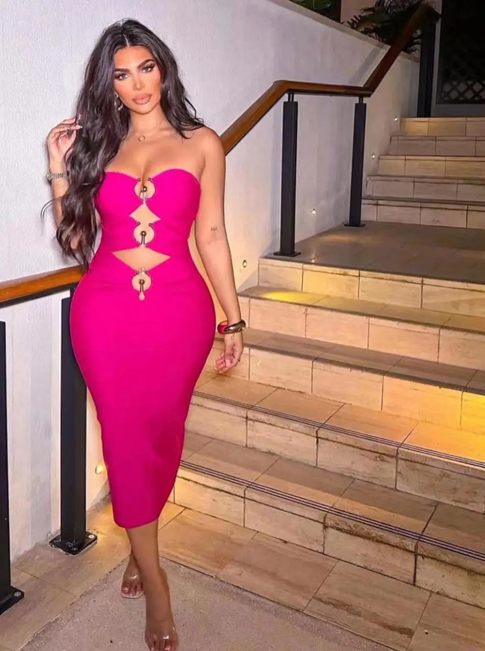 

Factory Wholesale Women's Rose Red Strapless Hollow Out Fashion Sexy Boutique Celebrity Cocktail Party Bandage Dress