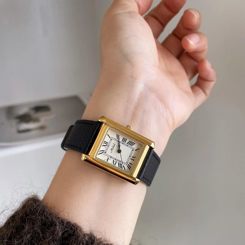Retro style new fashion luxury women's watch automatic trend waterproof simple student leather quartz watch birthday gift