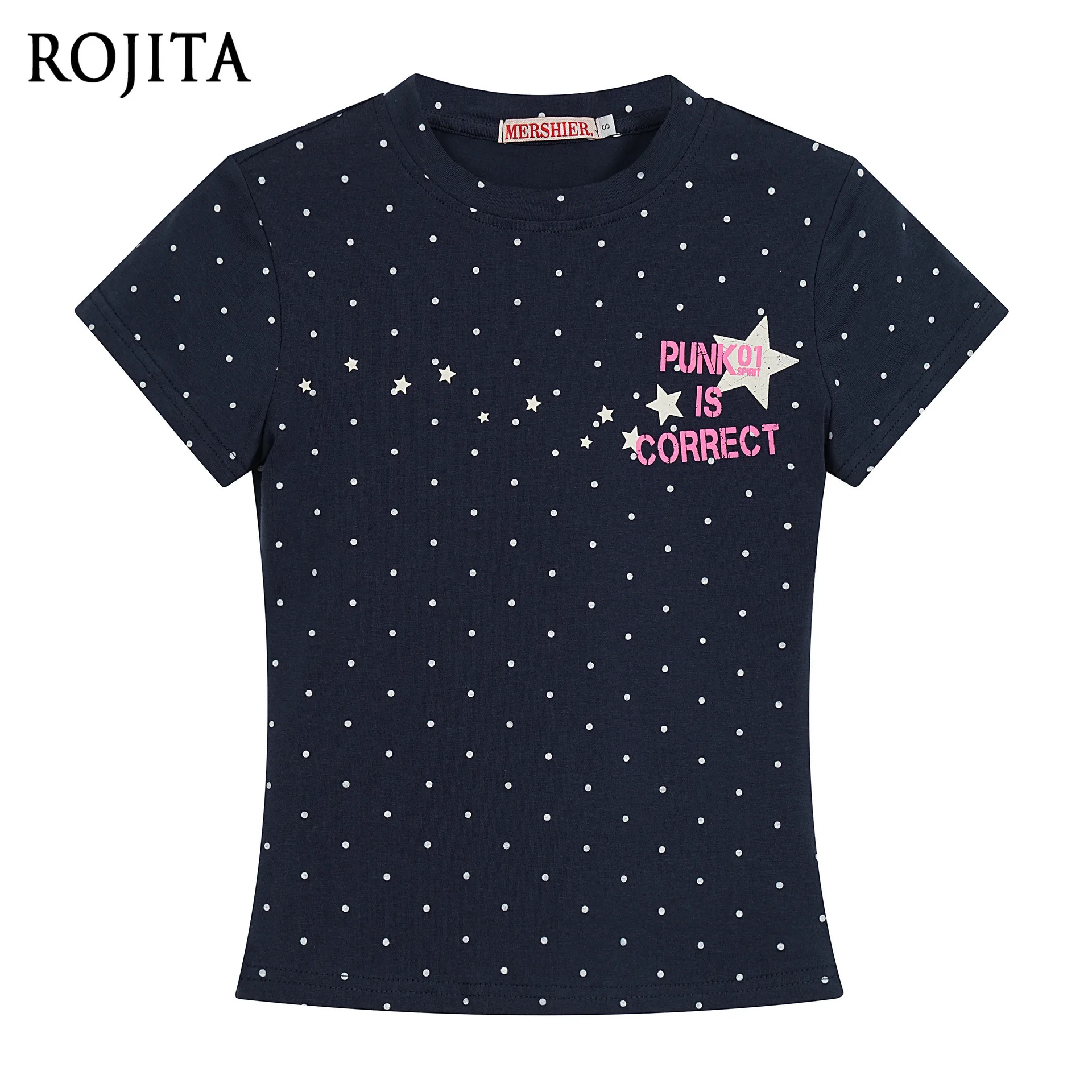 

Summer New Spice Girl Short Sleeve T-Shirt Women's Japanese Sweet and Cute Polka Dots Print Navy Blue Crew Neck T-Shirt Top