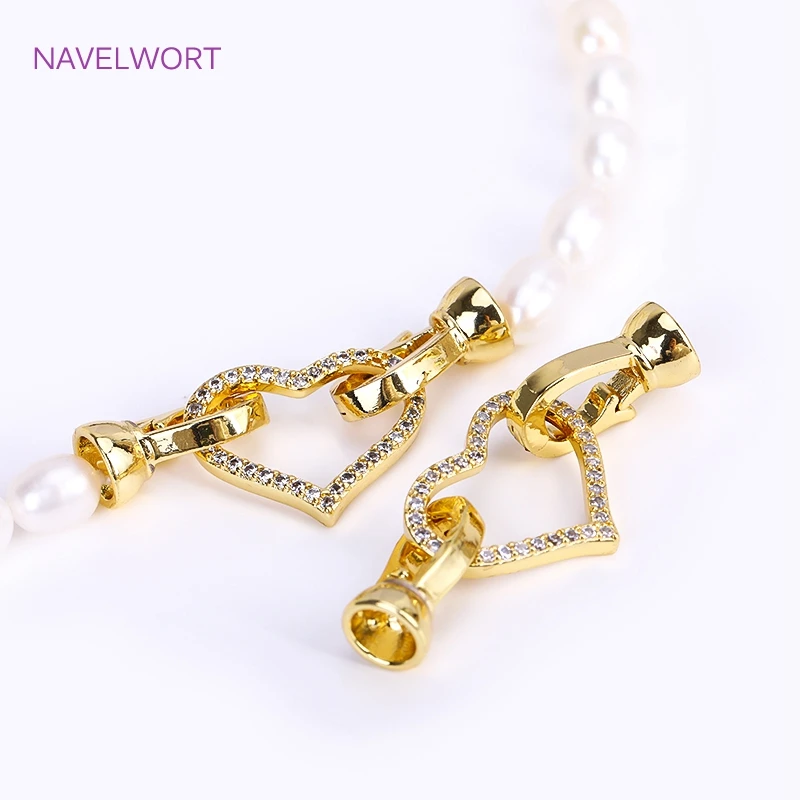 18K Gold Plated Heart Pearl Clasp Connector For Bracelet Necklace Making,Inlaid Zircon Hook Clasp,Brass Jewelry Accessories