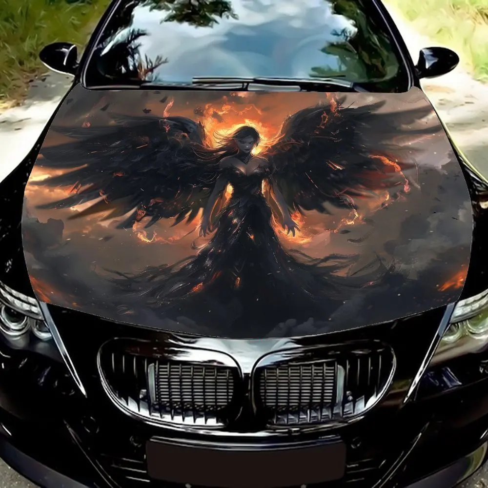 

Обертка на капот автомобиля Dark Flame Angel — материал ПВХ, подарок для любителей автомобилей, подходит для грузовиков и автомобилей, обертка на капот автомобиля на заказ, Sun Pro