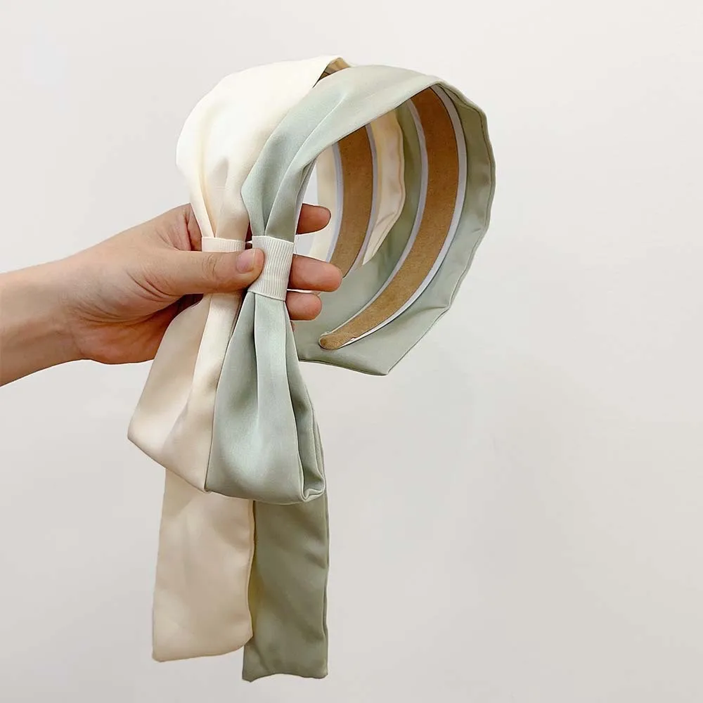 Satin Wide Edge Integrated Headband With Long Flowing Ribbon French Vintage Elegant Hair Accessory For Women Daily Party Wear