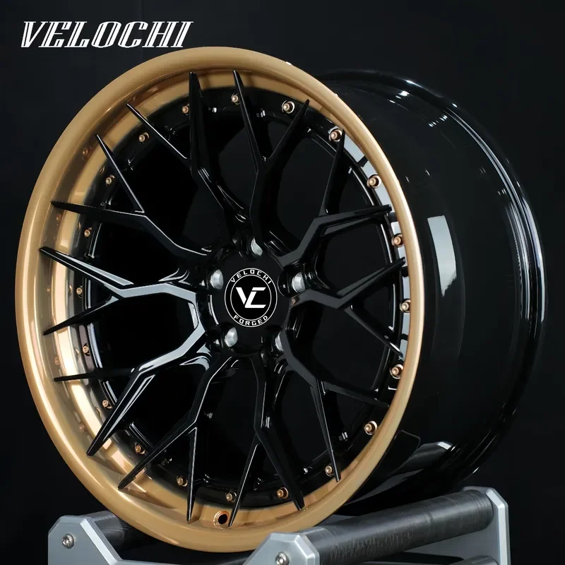 VLC 18 19 20 21 22 24 Inch Two Tone 5 Holes with Gold Lip Racing Car Alloy Rims 5x112 5x114.3 2 Piece Forged Wheels for