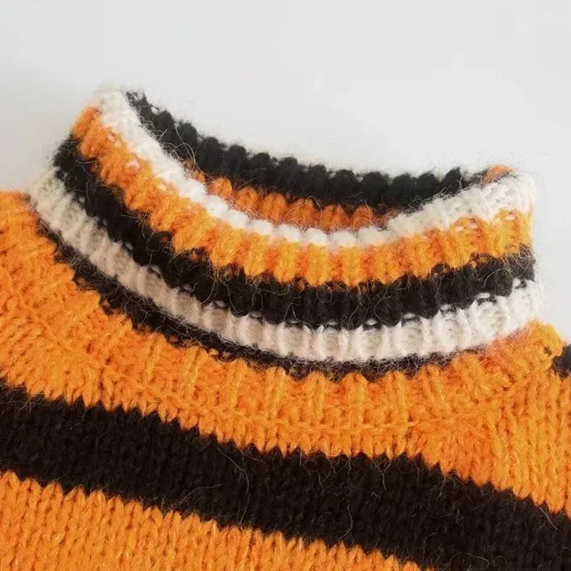 TRAF-jerséis recortados a rayas para mujer, suéter corto de punto de manga larga para otoño e invierno, suéter de punto corto de entretiempo 2024