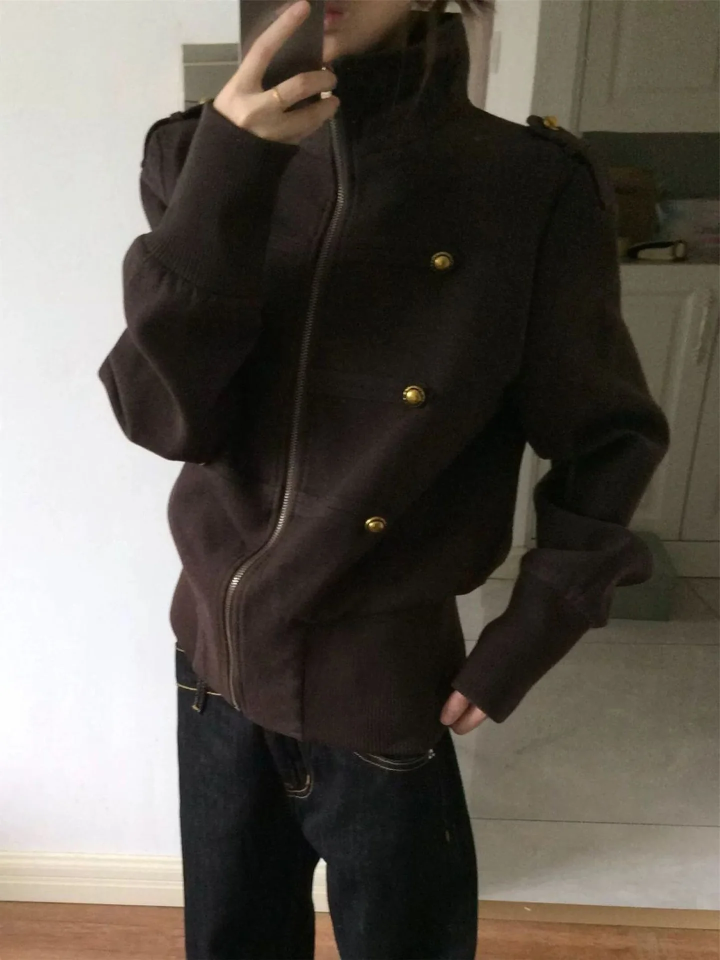 American High Street Napoleon Jacket Women's Autumn New Design Waist-Cinching Slimming High-End Retro Stand Collar Jacket