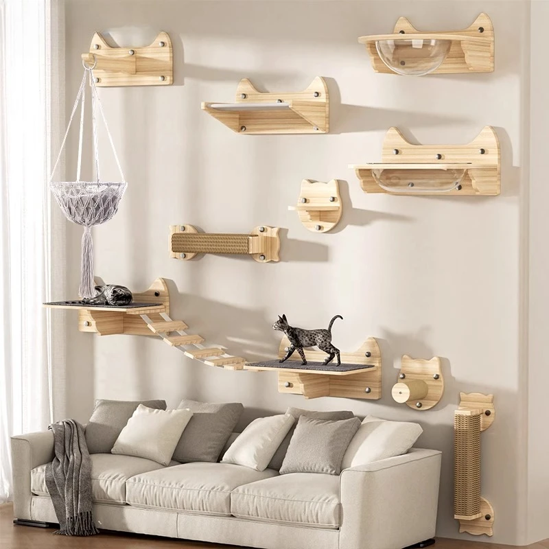 

Wall-mounted cat climbing frame Solid wood window Glass suction cup No punching Wall jumping platform