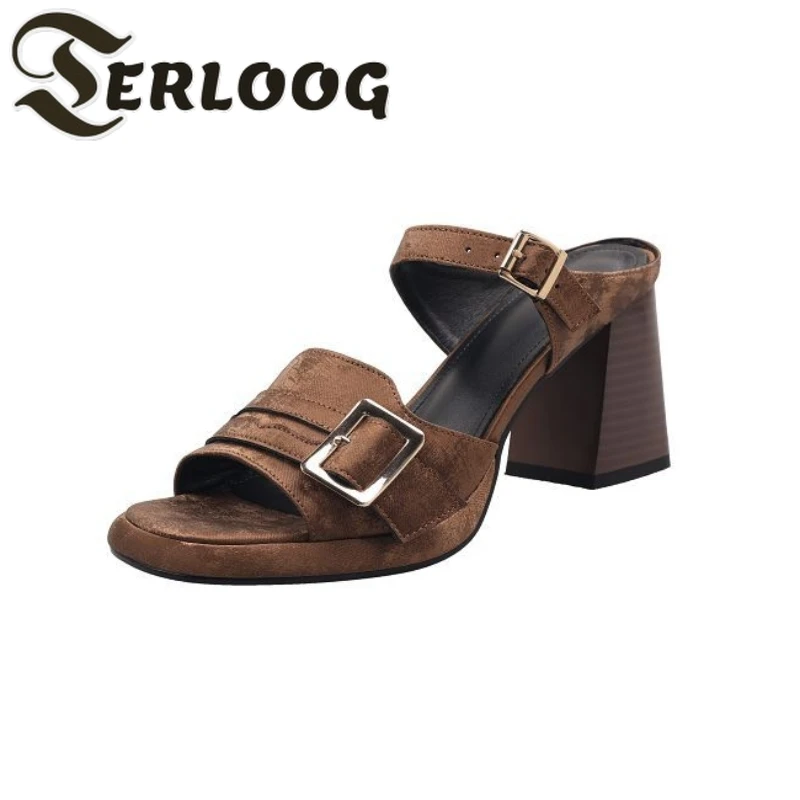 สแควร์ Toe รองเท้าส้นสูงรองเท้าแตะผู้หญิง 2025 ฤดูร้อน Chunky รองเท้าแตะใหม่ Slingback รองเท้า Party ชุดปั๊มผู้หญิง Zapatillas