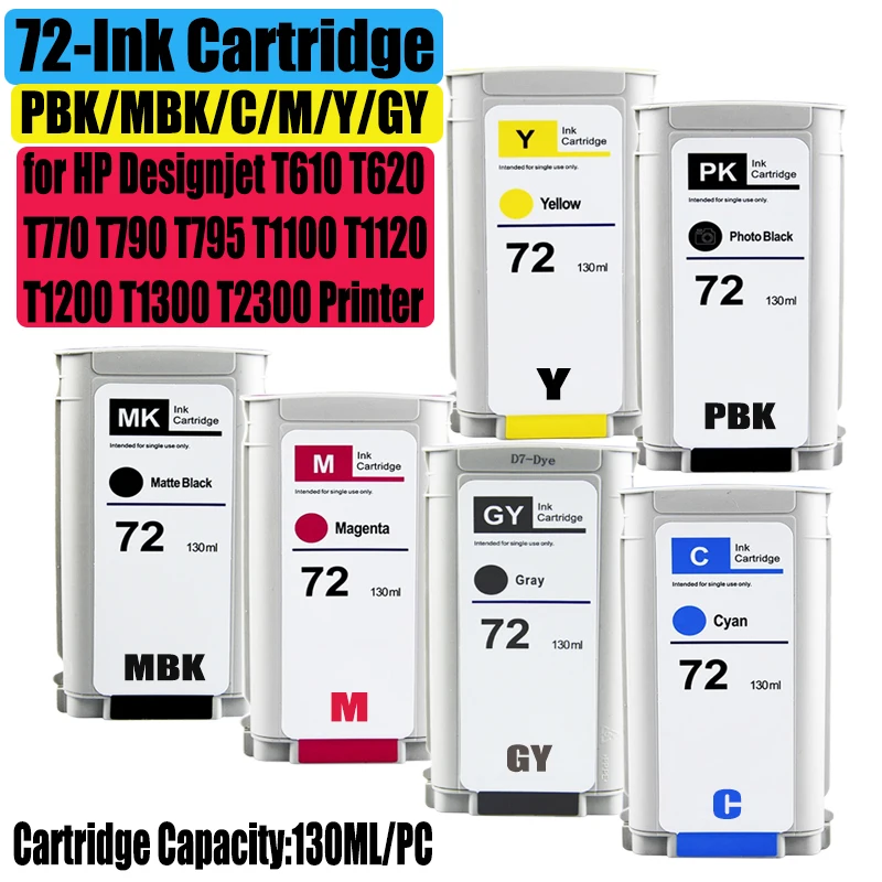 

Совместимый чернильный картридж HP 72 для принтеров HP Designjet T610 T620 T770 T790 T795 T1100 T1120 T1200 T1300 T2300 с чипом