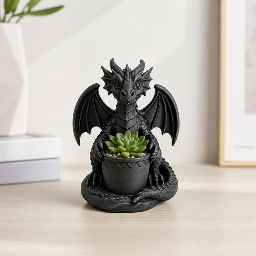 Gothic Style Dragon Planter Pot 3D Printed Mini Storage Box Dragon Statue Home Decoration Succulent Plant Flowerpot Table