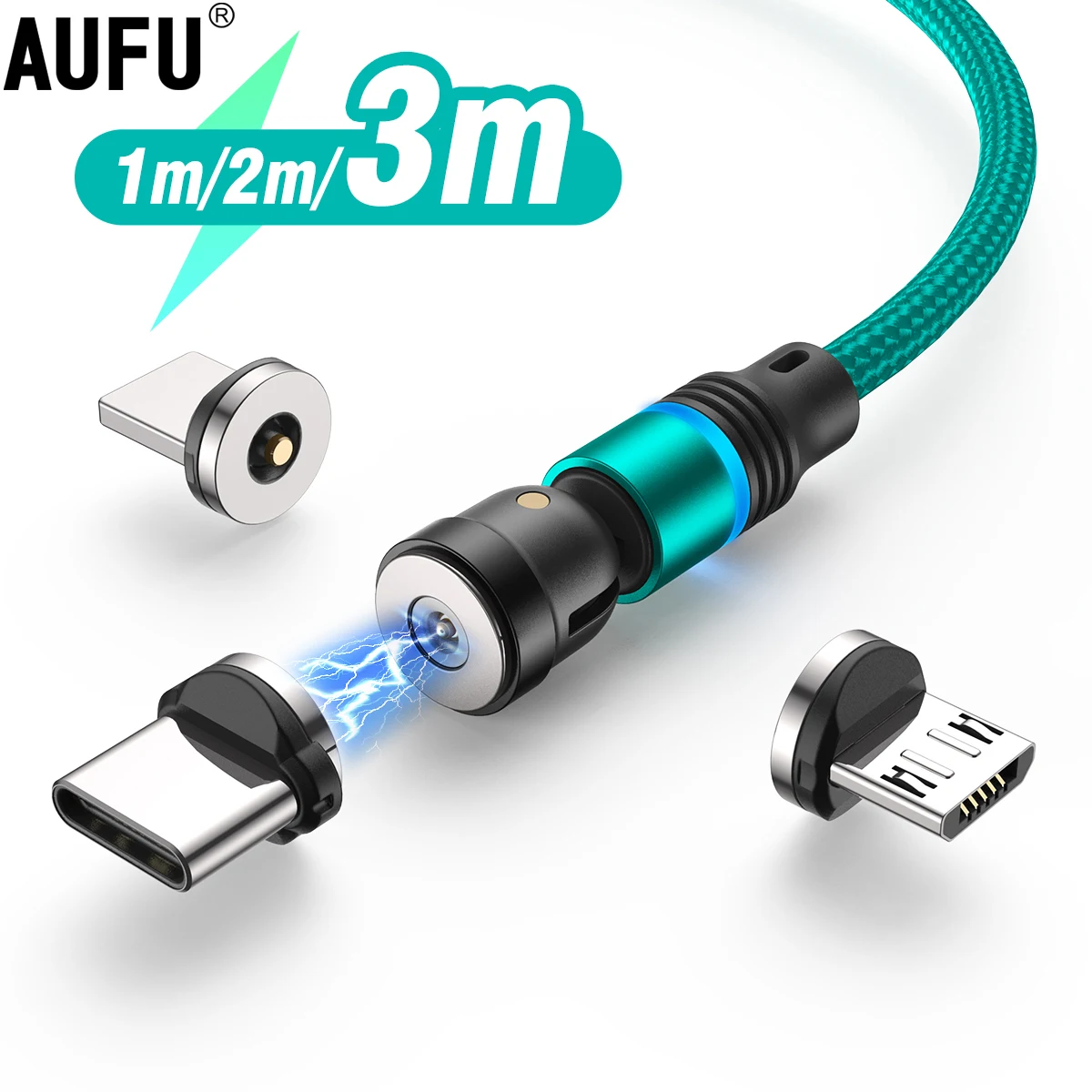 AUFU Magnetic Charging Cable Magnet Charger Micro USB Type C Cord USB Cable For iPhone11 Pro XS Max Xiaomi 540 Degrees Rotate