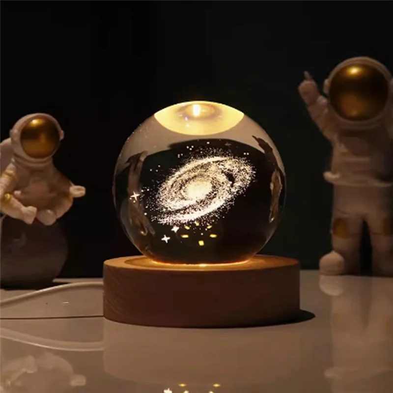 

AA01-Valentines Day Gift Galaxy Crystal Ball Lamp 3D Planet Moon Lamp USB LED Night Light Crystal Ball Lamp B