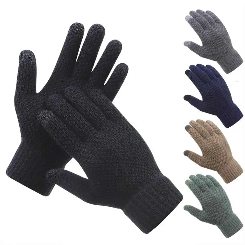 

Leisure Wool Men Knitted Gloves Thick Windproof Cold Proof Warm Gloves Touch Screen All Finger Gloves for Outdoor Travel