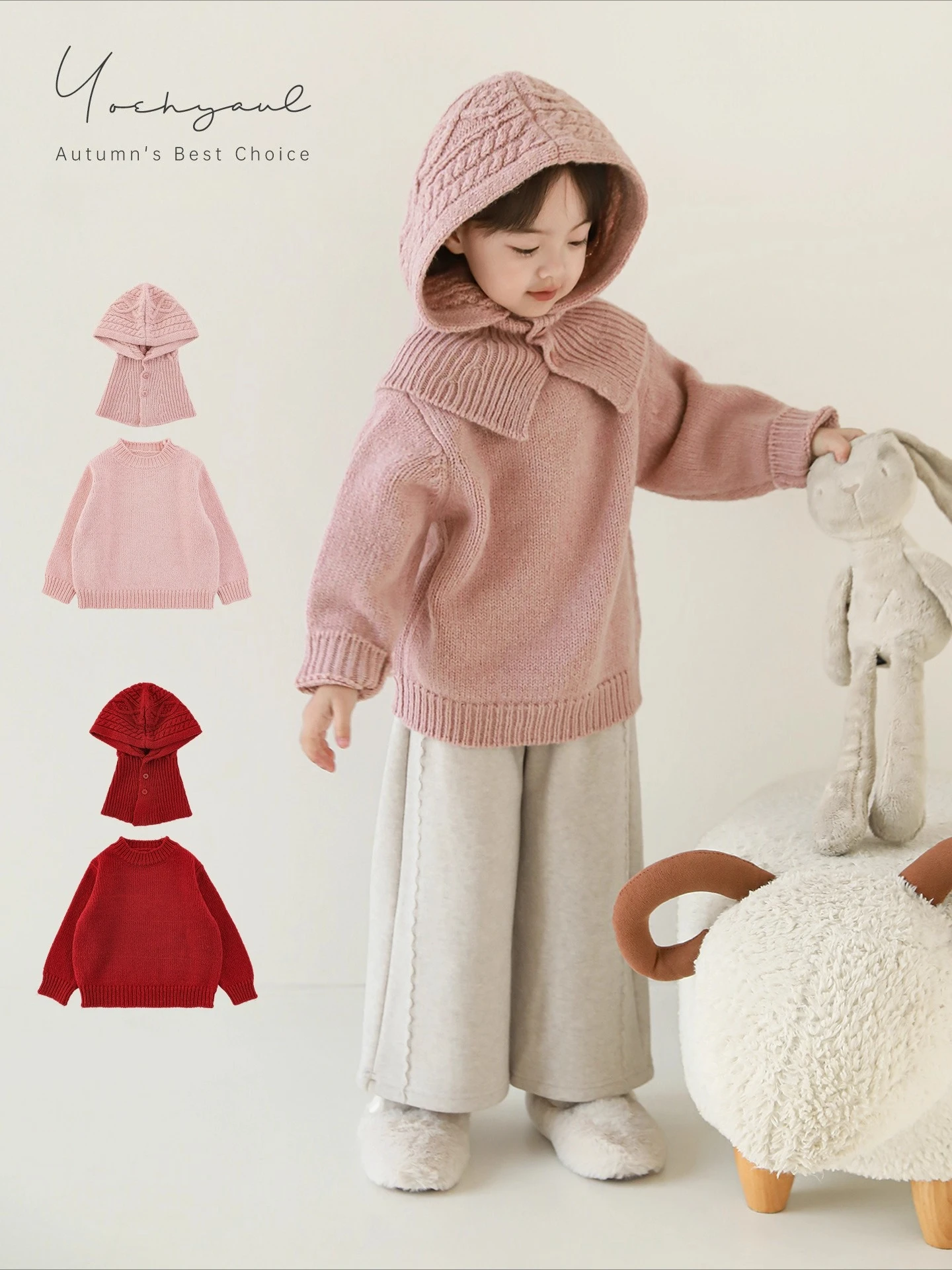 Girls Winter Cardigan 2025 Retro Solid Hooded Cape Sweater Thermal Versatile Layering Festive Knitwear 1-7 Years