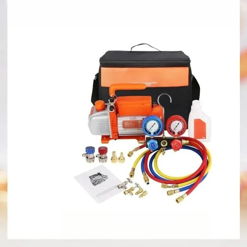 SucceBuy 3.5CFM 4CFM Single Stage Rotary Vane HVAC Air AC Vacuum Pump & A/C Refrigerant Kit Manifold Gauge Set