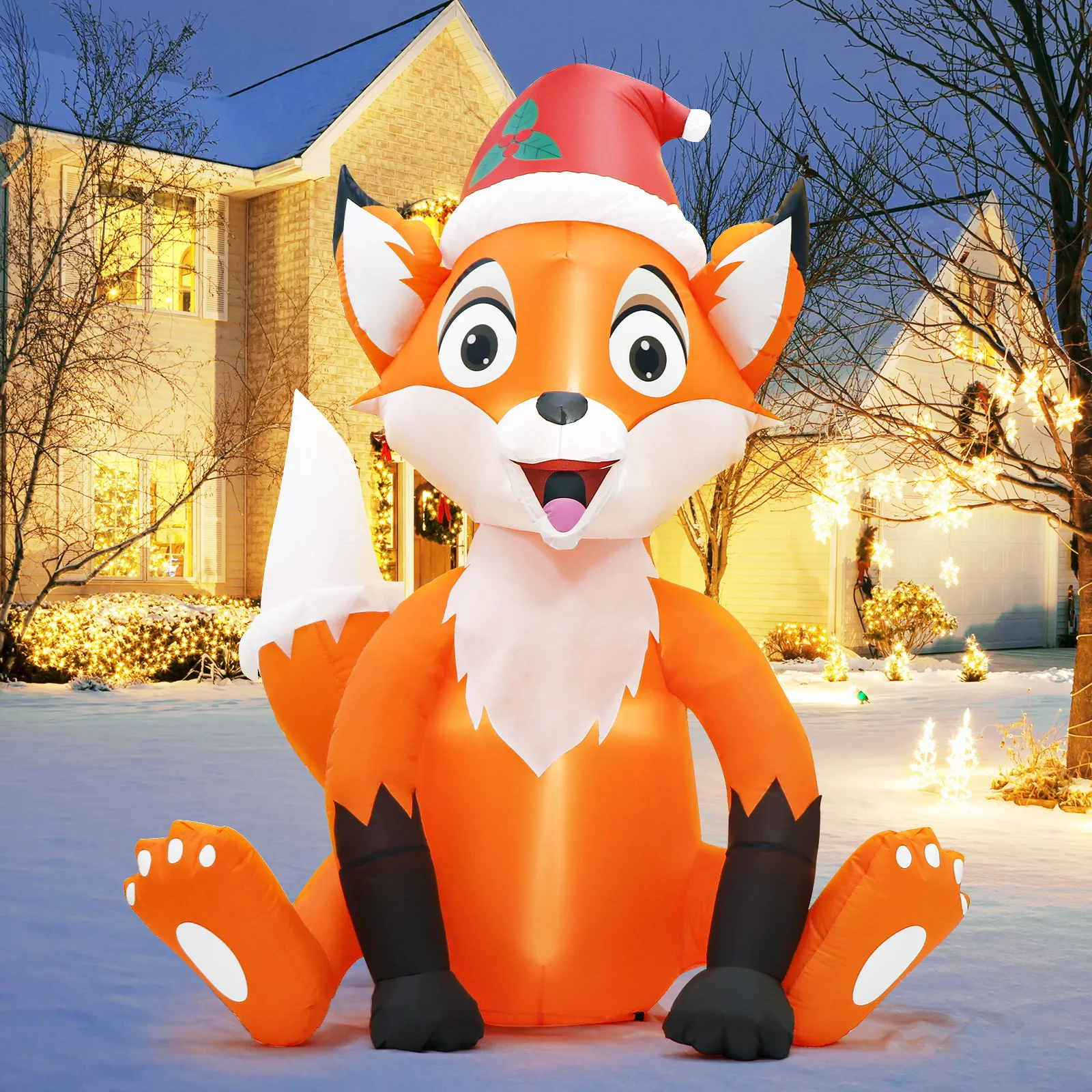 6FT Christmas Inflatable Decoration, Seated Fox for Christmas, Suitable for Patio and Outdoor Decoration.