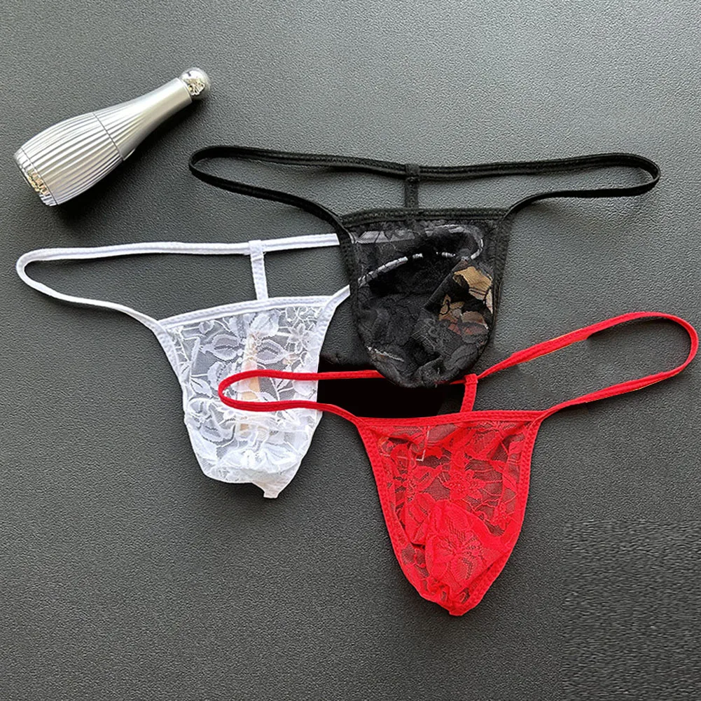 

1pc Sexy Men's Lace Lingerie Bikini Briefs Thongs Low Waist Panties Underwear See Through Man T-Back Pouch G-Strings
