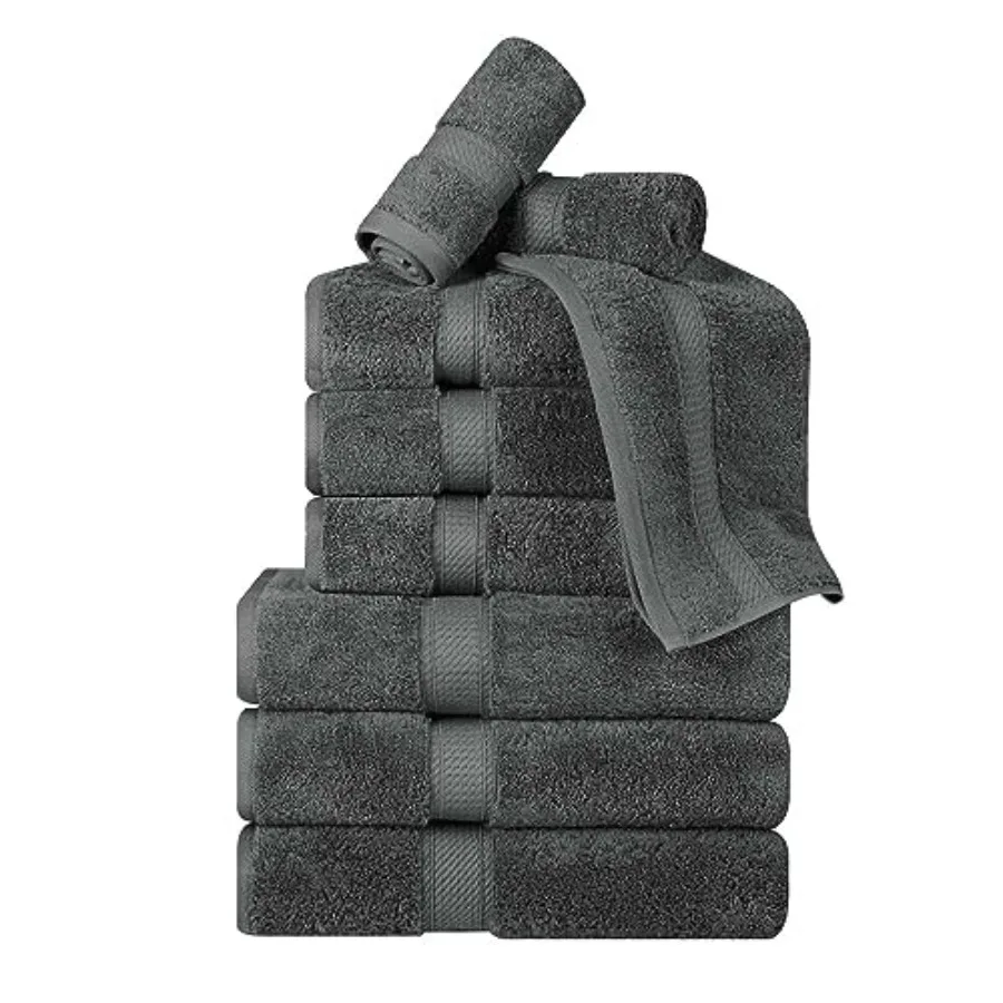 BNM Egyptian Cotton Heavyweight Towels for Bathroom, Shower, Spa, Hotel Charcoal, 800 GSM, Highly-Absorbent, Face/Washcloths, H
