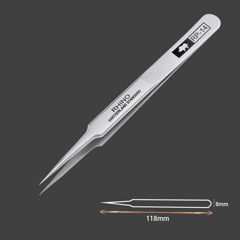 Japan RHINO RP Tweezers Anti-acid Anti-magnetic High-precision Super Hard Sharp Forceps Phone Watch Jewelry Components Repair