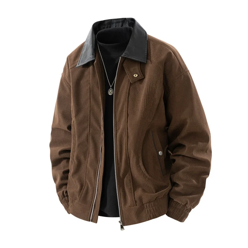 

Men Lapel Zip-Up Jacket New Spring and Autumn Retro Jacket Men's Trendy Brand Collar Jackets Top Men's Loose Versatile Jacket