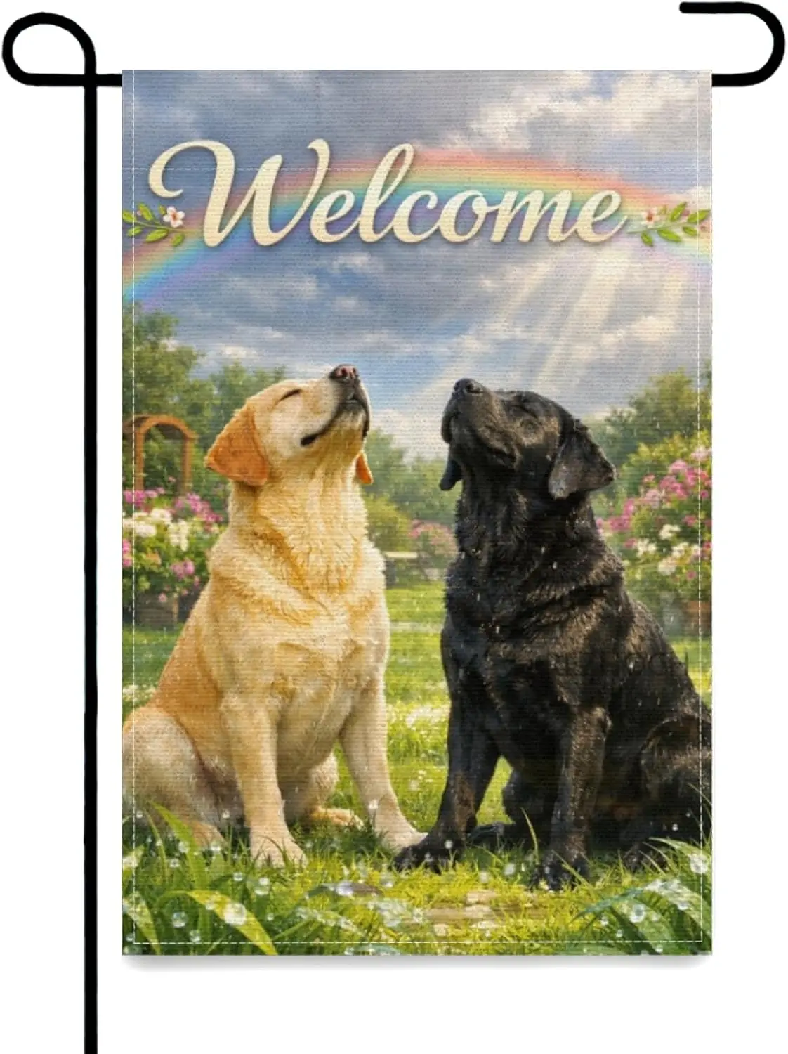 Welcome Fun Labrador Retriever Dog Garden Flag 12x18 Inch,Rainy Day Cute Animals Home Yard Decor,Rainbow Garden Spring Summe AAS