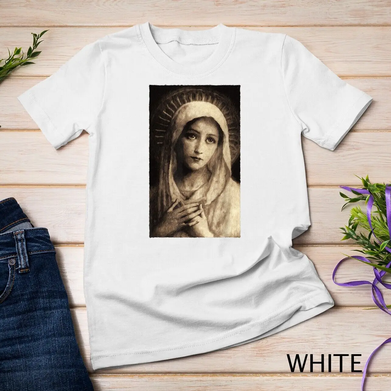 Virgin Mary Maria Catholic Painting T-Shirt Unisex T-shirt