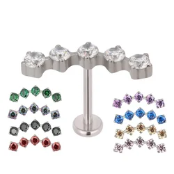 ASTM F136 Titanium EAR PIERC Thread 5 Prong CZ Paved Top Ear Studs Labret Lip Stud Ear Cartilage EARRING Body Piercing Jewelry