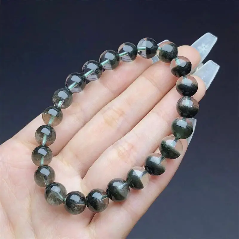 8MM Natural Green Garden Quartz Bracelet Fortune Energy Bangle Mineral String Woman Amulet Jewelry Healing Gift 1pcs